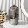 GAXmi Makeup Brush Holder with Lid Cosmetic Tools Organizer 360 Rotating Waterproof Dustproof Makeup Brushes Storage for Vanity, Grey view 1
