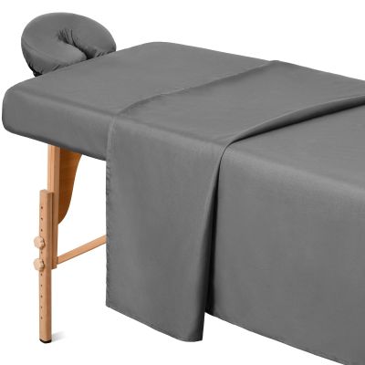 Comfyanno Massage Table Sheets Sets, 3 Pcs Professional Microfiber Massage Bed Cover Sheets, Soft, Light-Weight, Stain & Wrinkle Resistant, Includes Flat & Fitted Sheet, Face Cradle Cover - Gray