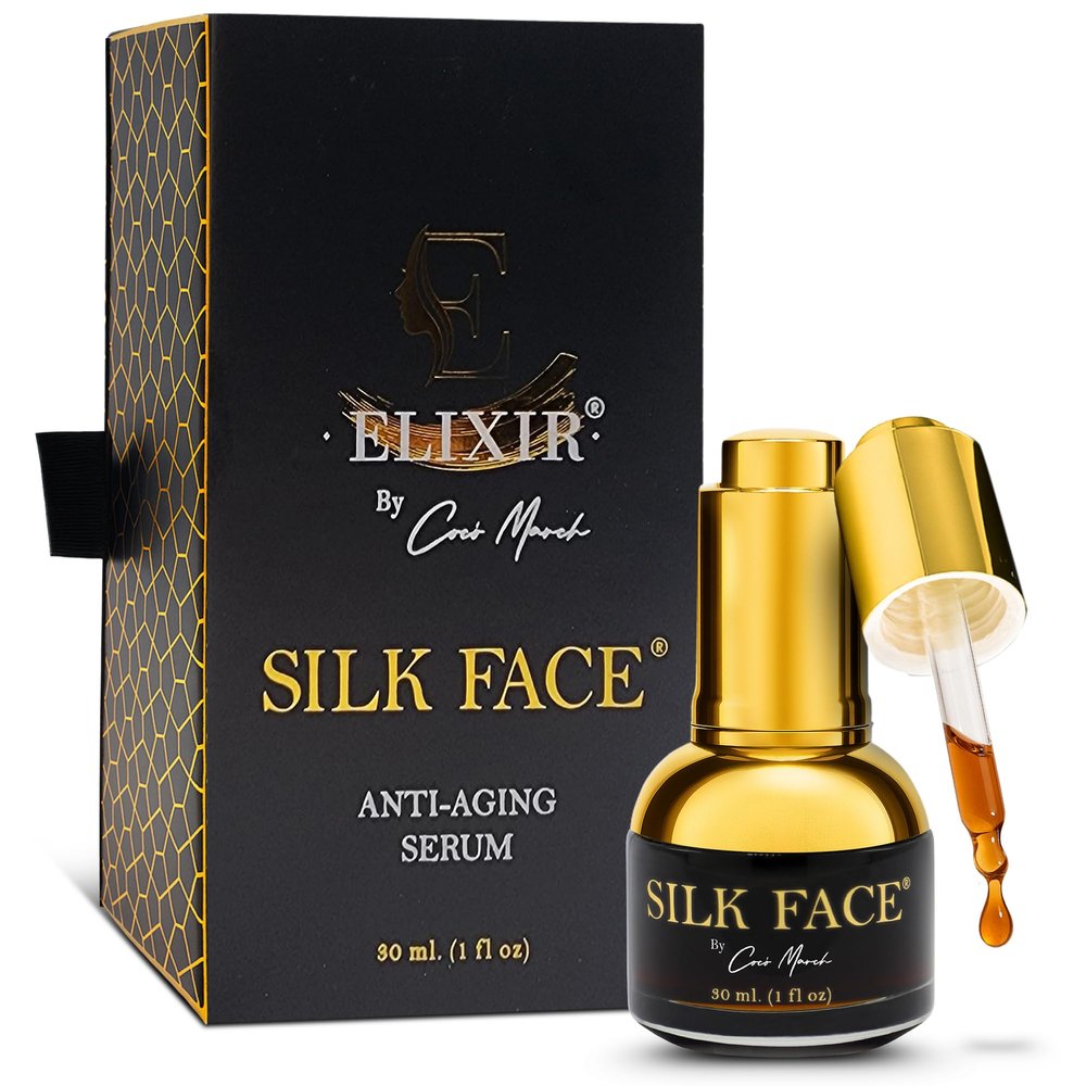 SILK FACE Elixir Serum by Coco March  Anti-Aging, Hydrating & Brightening Facial Moisturizer for Fine Line Reduction, Firming & Illuminating Skin Care with Peptides and Amino Acids, 30ml (1 Fl Oz)