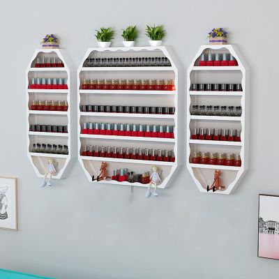 Yesbon Wall-Mounted Metal Nail Polish Display Rack, Nail Art Shelf Display Stand, Essential Oil Perfume Combination Shelf, Display Storage Shelves for Salon Shop, Living Room,White,3 Piece
