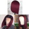 Youllyuu Brazilian Bone Straight Human Hair Wigs For Women 1B/99J Highlight Wig 13X4 Lace Frontal Short Straight Bob Wig T1B 99J 13x5x1 T Part#8inches#180% view 3