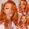 Youllyuu Orange Ginger Body Wave Wig Ginger Brown 13X4 Lace Front Human Hair Wigs Remy Loose Body Wavy Wig For Women Ginger Orange 13x4 Lace Frontal#32inches#180% view 2