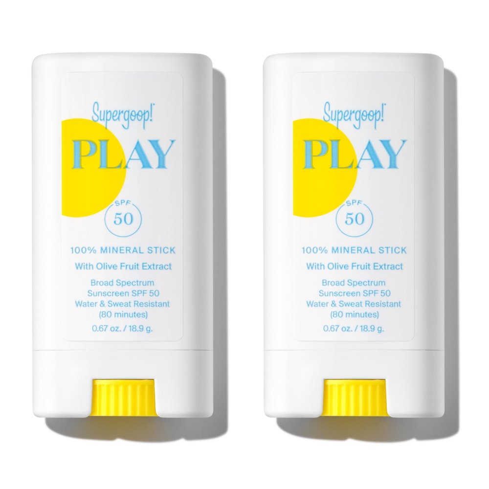 Supergoop! PLAY Mineral Stick SPF 50 - Pack of 2, 0.67 oz - On-the-Go Broad Spectrum Face Sunscreen - Water Resistant - Vegan