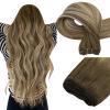 Easyouth Weft Hair Extensions Balayage Hair Extensions Sew in Dark Brown to Light Brown Ombre with Blonde Weft Hair Extension Human Hair Short Straight Hair 12 Inch 70G view 1