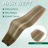 Easyouth Weft Hair Extensions Balayage Hair Extensions Sew in Dark Brown to Light Brown Ombre with Blonde Weft Hair Extension Human Hair Short Straight Hair 12 Inch 70G view 4