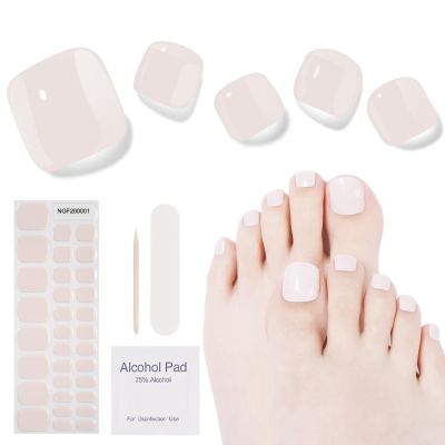 DUKASOU Semi Cured Gel Pedicure Strips, 32 Solid Color Gel Toenail Stickers Full Nail Wraps for Women Girls Kids, Includes Prep Pads, Nail File & Wood Stick (Peach Orchard)