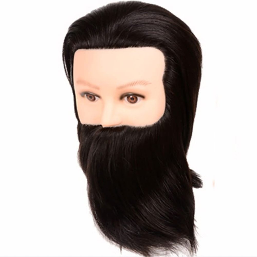 100% Real Hair Male Mannequin Head with Hair Beard for Hairdressers Salon Hairdressing Male Training Heads for Cutting