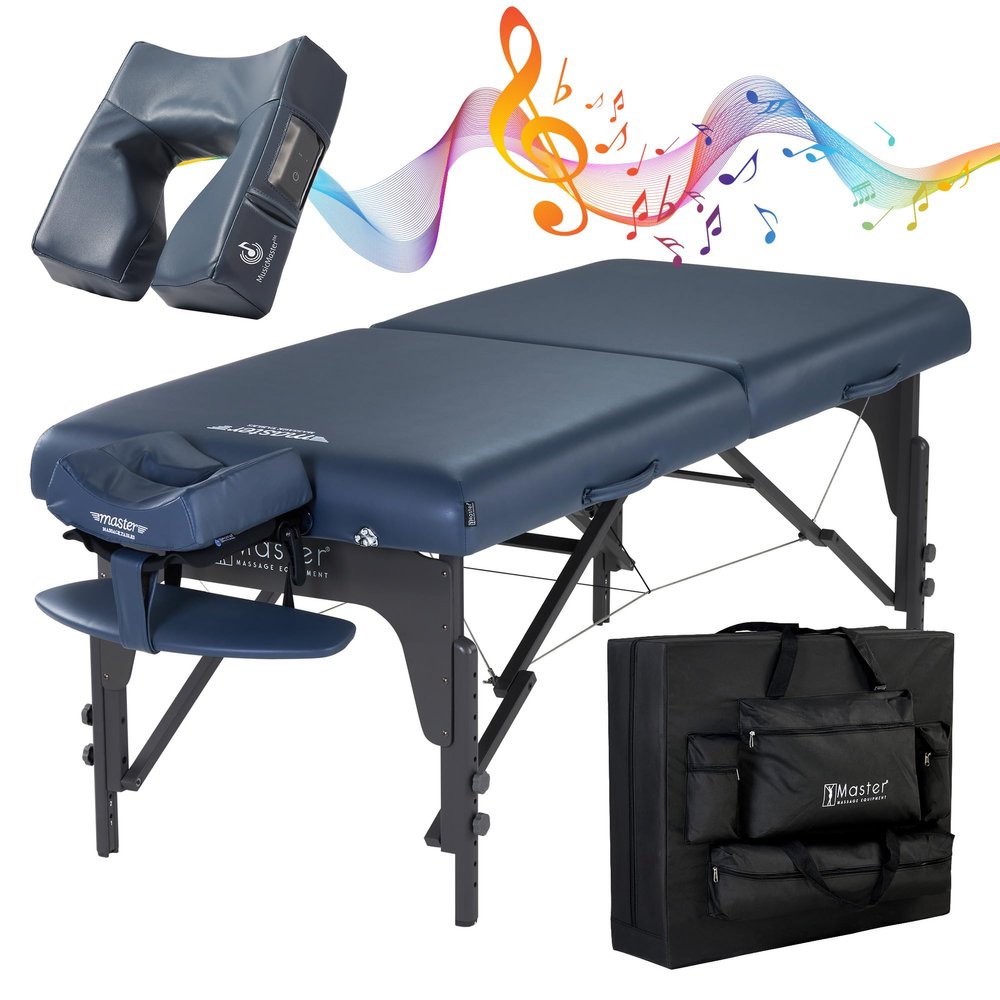 Master Massage Music 31" Montclair Pro Portable Massage Table Package, Memory Foam Cushioning, Reiki Panels, Shiatsu Cable Release- Tattoo Table, Spa Bed, Facial Bed