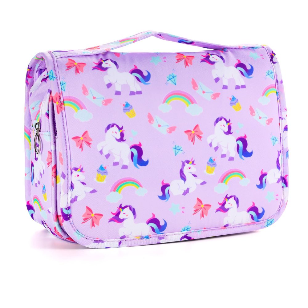 Vipdeal Kids Hanging Toiletry Bag for Girls, Travel Toiletry Bag for Little Young Girls Cosmetic Makeup Waterproof Wash Bag Toddler Traveling Toiletries, Unicorn Purple