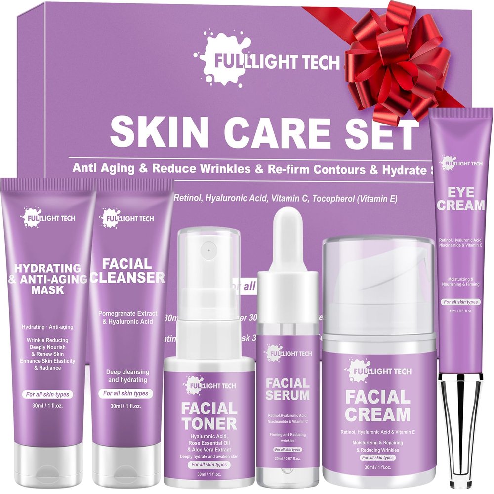 Skin Care Set,6 Pcs Anti-aging Skincare w/Korean Retinol,Hydrate, Moisturize Skin,Facial Skin Care Routine Kit Women Teen Girls Travel Skincare Gift Set,Valentines Birthday Gift for Women Her Mom