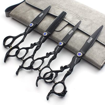 6 Inch/7/7.5/8/9 Inch sharonds Personalized Hair Scissors Cool Black Salon Hair Styling Barber Scissors Stainless Steel Barber Tool (6+7 inch 4pc)