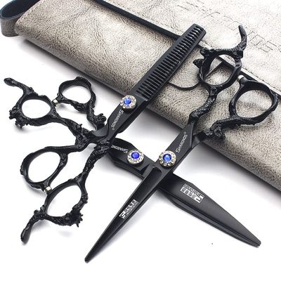 6 Inch/7/7.5/8/9 Inch sharonds Personalized Hair Scissors Cool Black Salon Hair Styling Barber Scissors Stainless Steel Barber Tool (6+7 inch 3pc)