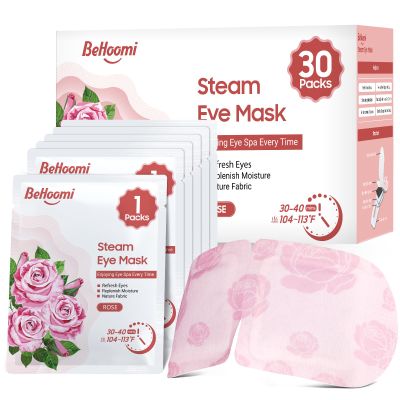 BeHoomi 30Packs Steam Eye Mask, Heated Eye Mask Warm Compress for Eyes, Self Heating Disposable Steam Mask for Home Sleep, Spa, Travel Essentials & Relaxation Gifts, Stocking Stuffers (Rose)
