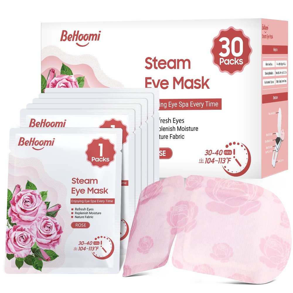BeHoomi 30Packs Steam Eye Mask, Heated Eye Mask Warm Compress for Eyes, Self Heating Disposable Steam Mask for Home Sleep, Spa, Travel Essentials & Relaxation Gifts, Stocking Stuffers (Rose)