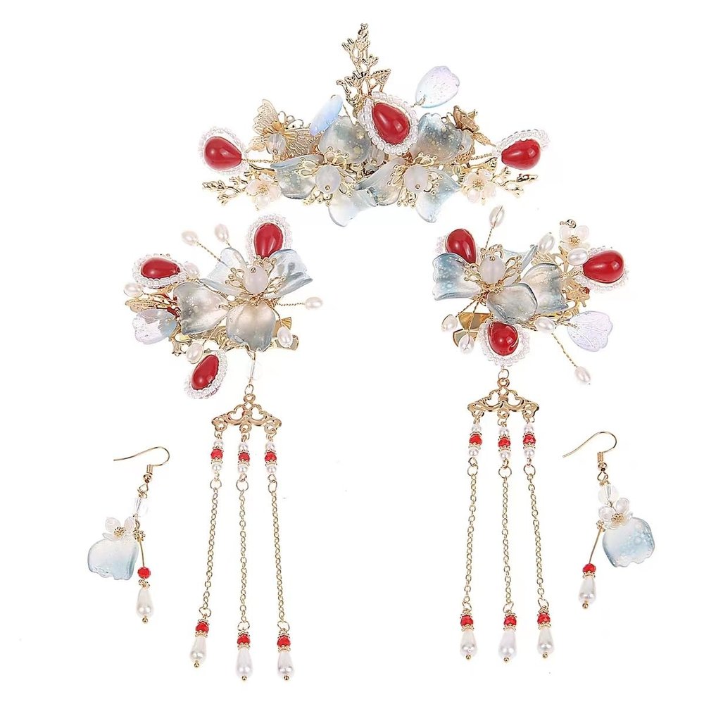 Wedding Hairpin, Bridal Hair Pins,Retro Chinese Headdress Crown Headband Wedding Hair Accessories Pearls Beaded Tassel Earring Style 5 Headpieces