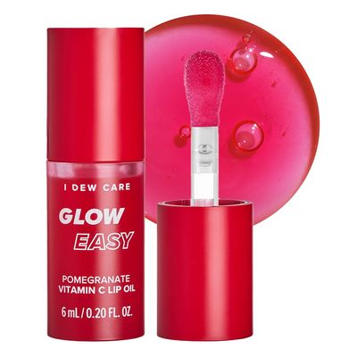 I DEW CARE Lip Gloss - Glow Easy Pomegranate | Jojoba Seed Oil, Vitamin C, Pigmented Glossy Stain, Hydrating, Korean Makeup, Pink Color, Moisturizing, Nourishing Crystal, 0.20 FL Oz