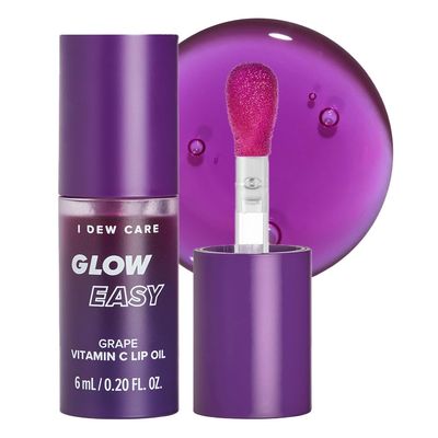 I DEW CARE Lip Gloss - Glow Easy Grape | Jojoba Seed Oil, Vitamin C, Pigmented Glossy Stain, Hydrating, Korean Makeup, Pink Color, Moisturizing, Nourishing Crystal, 0.20 FL Oz