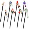 inSowni 8 Pieces Decorative Retro Asian Japanese Chinese Traditional Hanfu Wooden Hair Sticks with Flower Bead Pendants Floral Hair Pins Forks Chopsticks Bun Updo Holders Headpieces for Women Girls view 1