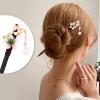 inSowni 8 Pieces Decorative Retro Asian Japanese Chinese Traditional Hanfu Wooden Hair Sticks with Flower Bead Pendants Floral Hair Pins Forks Chopsticks Bun Updo Holders Headpieces for Women Girls view 3
