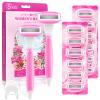 Razors for Women Include 2 Non-Slip Handles and 14 Blade Refills with a Shower Holder, 5 Premium Blades Women's Razors for Shaving with 360 Lubrication Reduces Irritation, Pink view 1