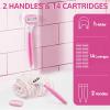 Razors for Women Include 2 Non-Slip Handles and 14 Blade Refills with a Shower Holder, 5 Premium Blades Women's Razors for Shaving with 360 Lubrication Reduces Irritation, Pink view 2