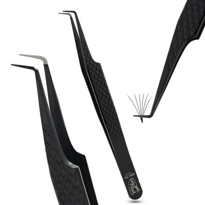 90 Degree Angle Volume Curved Tweezers for Women Fiber Tip Precision, Professional Eyelash Extension Tool, Non Slip Diamond Grip, Stainless Steel, Lash Applicator for Classic & Volume Fans (Black)