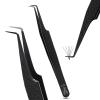 90 Degree Angle Volume Curved Tweezers for Women  Fiber Tip Precision, Professional Eyelash Extension Tool, Non Slip Diamond Grip, Stainless Steel, Lash Applicator for Classic & Volume Fans (Black) view 1
