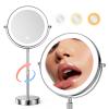 Nicesail LED Lighted Makeup Mirror Tabletop, 10X Magnifying Mirror with 3 Color Lights, Brightness Adjustable Height, Light up for Desk Make up Vanity Table, Double Sided Chrome Finish (8 Inch, 10X) view 1