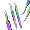 2pcs Fiber Tip Tweezers for Lash Extensions  Curved Tip Base Cut & Isolation Tweezers Set, Precision Stainless Steel Eyelash Extension Tools, Non-Slip Grip, Professional Lash Applicator (Multi) view 1