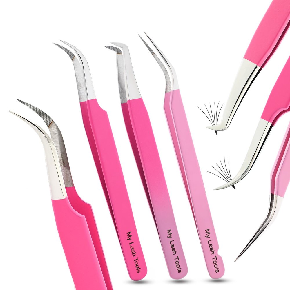 3pcs Micro Grip Lash Tweezers Set  Curved Classic, Boot Volume & Lightweight Isolation for Eyelash Extensions, Stainless Steel, Non-Slip, Professional Fiber Tip Tweezer Application Kit