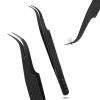 Fiber Tip Lash Tweezer Curved Tip  Classic & Volume Extensions Tool, Non Slip Diamond Grip, Precision Tweezers for Lash Artist, Professional Stainless Steel Isolation Applicator (Black) view 1