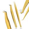 2pcs Fiber Tip Lash Tweezer Set  Boot Mega Volume Tweezer & Straight Isolation Tweezer, Precision Stainless Steel Lash Extension Tools, Non-Slip Grip, Tweezers for Classic & Volume Fans (Gold) view 1