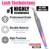 Fiber Tip Lash Tweezer Classic Curved Tip  Non Slip Diamond Grip, Precision Extension Tool for Volume, Cluster & Classic Styles, Stainless Steel Applicator for Eyelash Extensions (Rainbow) view 4