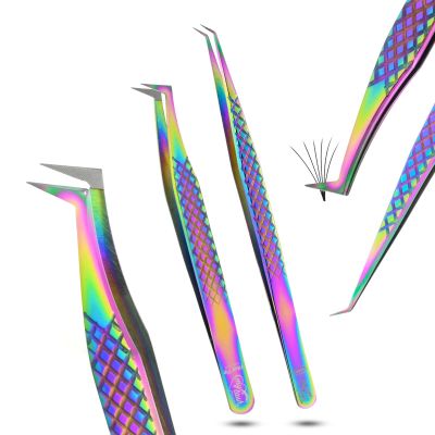 2pcs Fiber Tip Lash Tweezer Set Fine Axe Tip Volume Boot Tweezer & Isolation Tweezer, Precision Eyelash Extension Tools, Stainless Steel, Non-Slip Grip for Classic, Mega Volume Lashing (Multi)