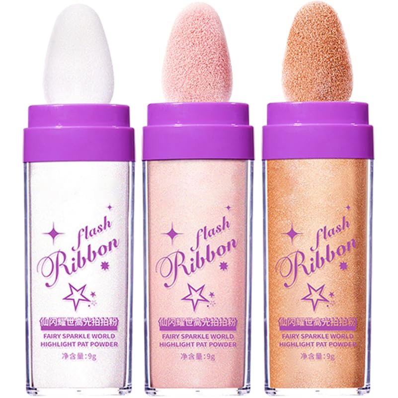 FOMIYES 3pcs Highlighter Powder for Face Body and Hair Shimmering Patting Powder Pearl Pink and Golden Brown for Skin Tones Easy to Apply Glitter Makeup