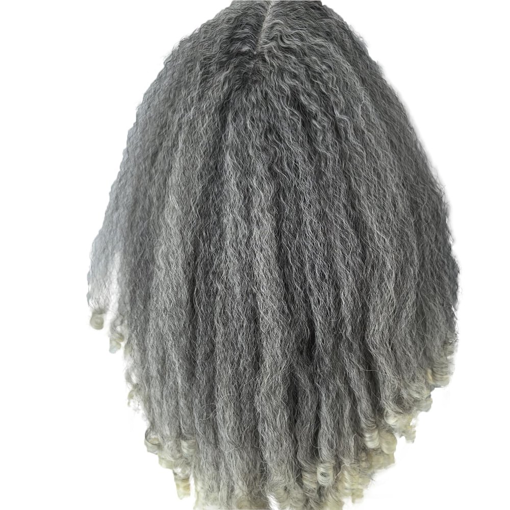 SOKU Afro Kinky Straight Lace Front Grey Wig 20 Inch T Part Salt and Pepper Wigs for Black Women Transparent Swiss Lace with Baby Hair Natural 4C Wigs