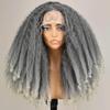 SOKU Afro Kinky Straight Lace Front Grey Wig 20 Inch T Part Salt and Pepper Wigs for Black Women Transparent Swiss Lace with Baby Hair Natural 4C Wigs view 2