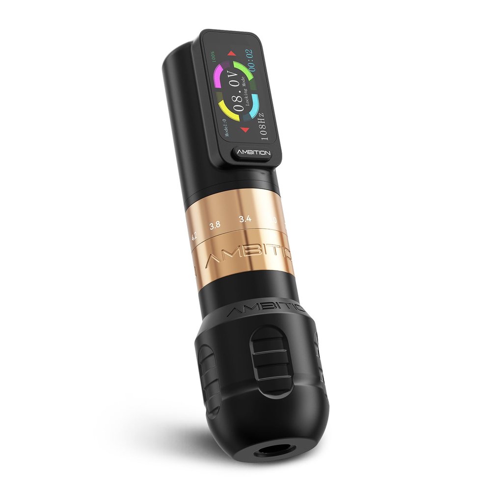 Ambition Seher Wireless Tattoo Machine with 6 Strokes Length 2.2mm-4.2mm Rotary Tattoo Gun Cartridge Pen with 2400mAh Touch Buttons LED Digital Display Coreless Motor for Tattoo Artist