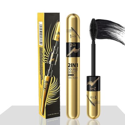 2 in 1 Double Black 4D tubing Mascara Volume and Length Silk Fiber Lash Liquid Extension 5X Longer, Smudge Proof Waterproof and Sweat Resistant Fuller Mascara (1pcs)