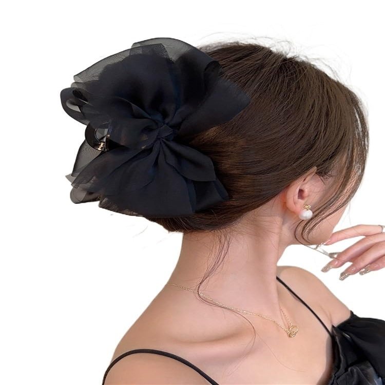 13CM Woman Large Two-sided Gauze Bowknot Hair Claws Lady Solid Color Hairpins Barrettes Gilrs Hair Clips Hair Accessories (Color : black)