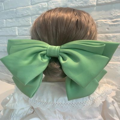 Bow Hairpin Women Popular Headwear Satin Fixed Hair Clip Large Retro Headdress Ponytail Clip Hair Accessories (Color : green)