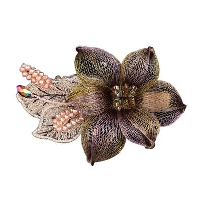 Elegant Weaving Flower Hairpin Bride Hair Accessories For Women Luxury Horsetail Spring Clip Headwear Jewelry (Color : Pink Gold Color)
