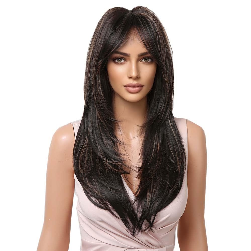 WUODHTW Long straight Wigs Wigs for Women Natural Looking Synthetic Wig with Long Bangs,Women Natural Synthetic Wig for Daily use Festival Cosplay Halloween Party