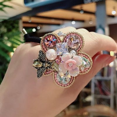 2pcs Bee Luxury Gem Hair Accessories Ropes Colorful Artificial Metal Bee Insect Flower Elastic Hair Bands Rubber Bands (Color : Vintage bee gem 2, Size : 2pcs)