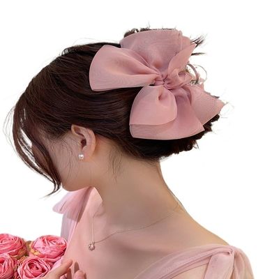 13CM Woman Large Two-sided Gauze Bowknot Hair Claws Lady Solid Color Hairpins Barrettes Gilrs Hair Clips Hair Accessories (Color : pink)