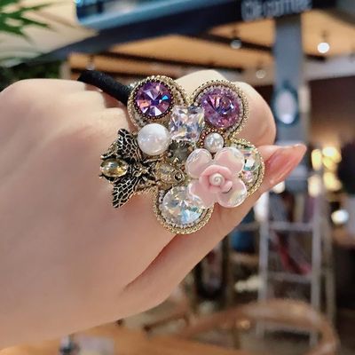 2pcs Bee Luxury Gem Hair Accessories Ropes Colorful Artificial Metal Bee Insect Flower Elastic Hair Bands Rubber Bands (Color : Vintage bee gem 1, Size : 2pcs)