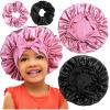 2+2 Satin Bonnets with Scrunchies for Kids, Cute Hair Bonnets for Girls Sleeping Curly Hair, A view 1