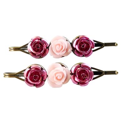 Pink Rose Flower Hair Pins for Women, Hair Accessories for Wedding Bride, Wedding Hairstyle Floral Bobby Pins, Bridesmaid Decorative Bobby Pins, Flower Girl Hair Clips for Girls, Hair Pins for Prom