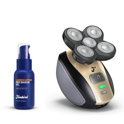 Freebird FlexSeries Shaving Kit with Pre Shave Oil - Fast, Smooth, Water-Resistant Electric Head Shaver with 5 Flexible Blades and Sandalwood Oil, USB Rechargeable, Ideal for Bald Men and Women