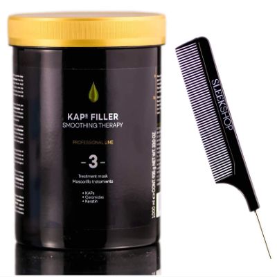 hepq SIeekshop Comb + m Cosmetics KAPs Filler Smoothing Therapy 3 Treatment Mask Conditioner, (w/Sleek Comb) Kap + Ceramides + Keratin (.) (33 oz LITER size)